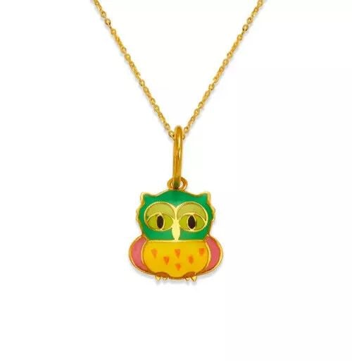 NEW 14K YELLOW GOLD OWL ENAMEL PENDANT (1 of 2)