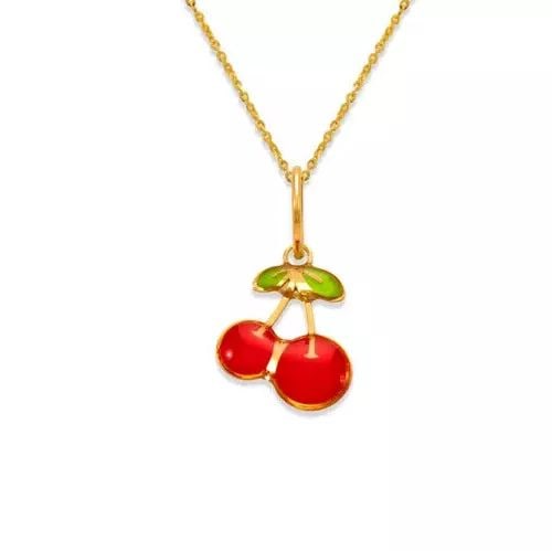 NEW 14K YELLOW GOLD CHERRIES ENAMEL PENDANT (1 of 2)