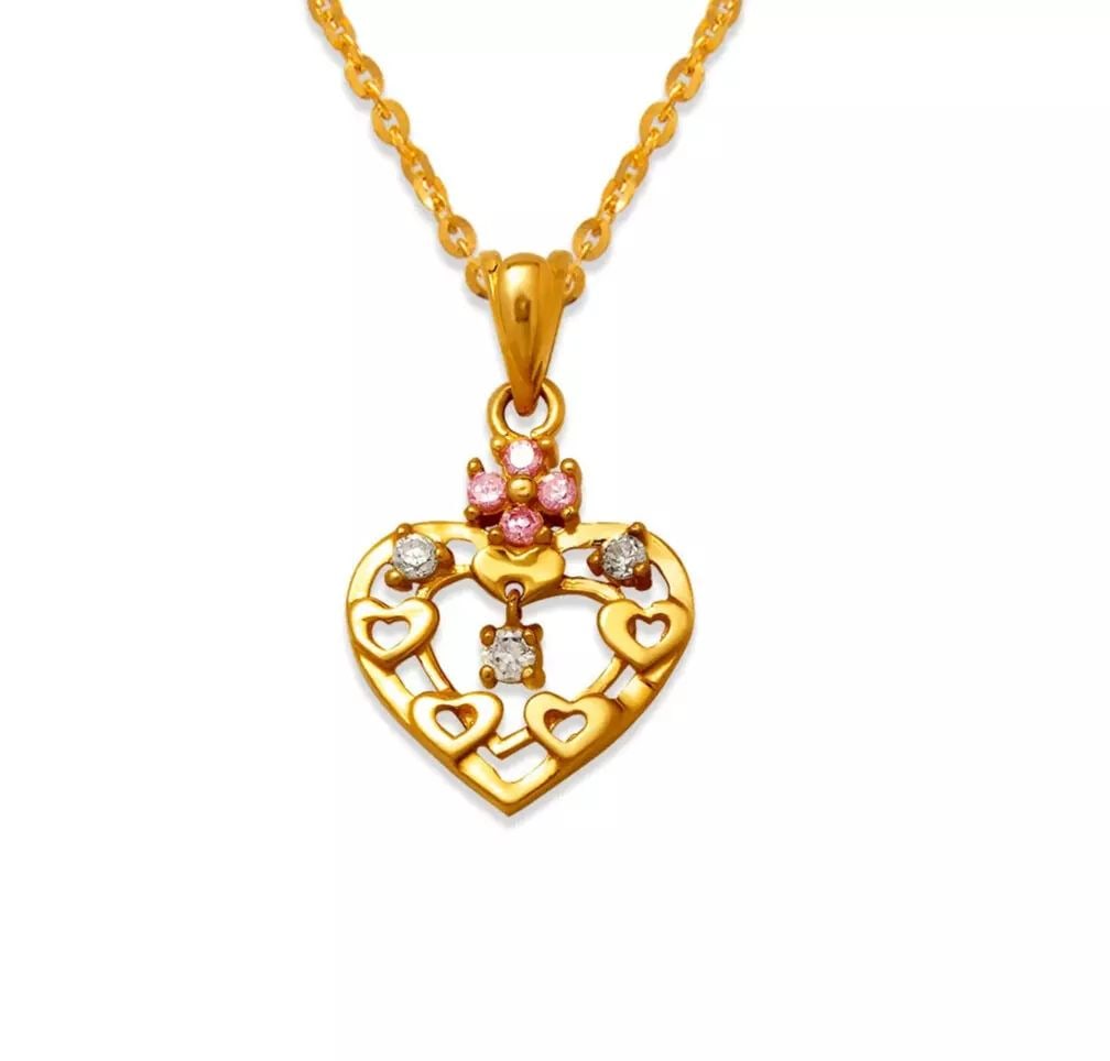 NEW 14K YELLOW GOLD HIGH POLISHED HEART CZ PENDANT (1 of 2)