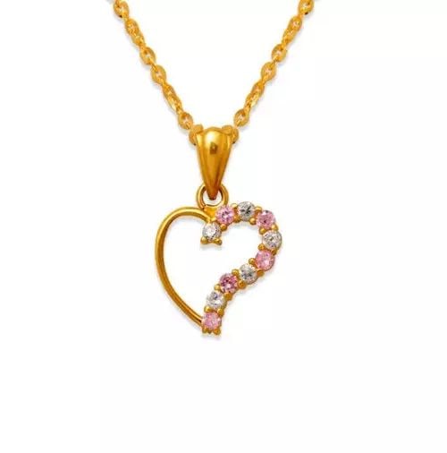 NEW 14K YELLOW GOLD PK HEART PINK CZ PENDANT (1 of 2)