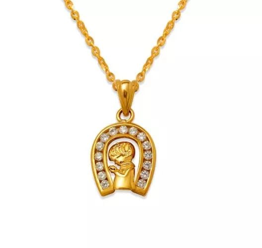 NEW 14K YELLOW GOLD FANCY COMMUNION BOY CZ PENDANT: NEW 14K YELLOW GOLD FANCY COMMUNION BOY CZ PENDANT 14K Yellow Gold Approx. 11x13mm High Polished/Cubic Zirconia Chains Sold Separately Weight: 1.2 Grams