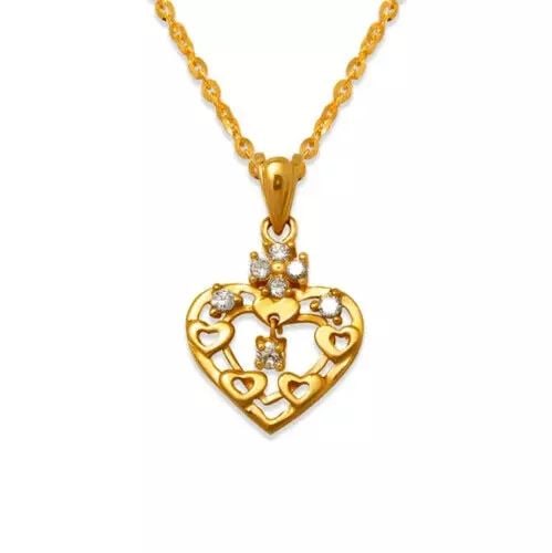 NEW 14K YELLOW GOLD HIGH POLISHED HEART CZ PENDANT (1 of 2)