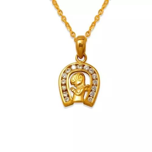 NEW 14K YELLOW GOLD FANCY COMMUNION GIRL CZ PENDANT: NEW 14K YELLOW GOLD FANCY COMMUNION GIRL CZ PENDANT 14K Yellow Gold Approx. 11x13mm High Polished/Cubic Zirconia Chains Sold Separately Weight: 1.2 Grams