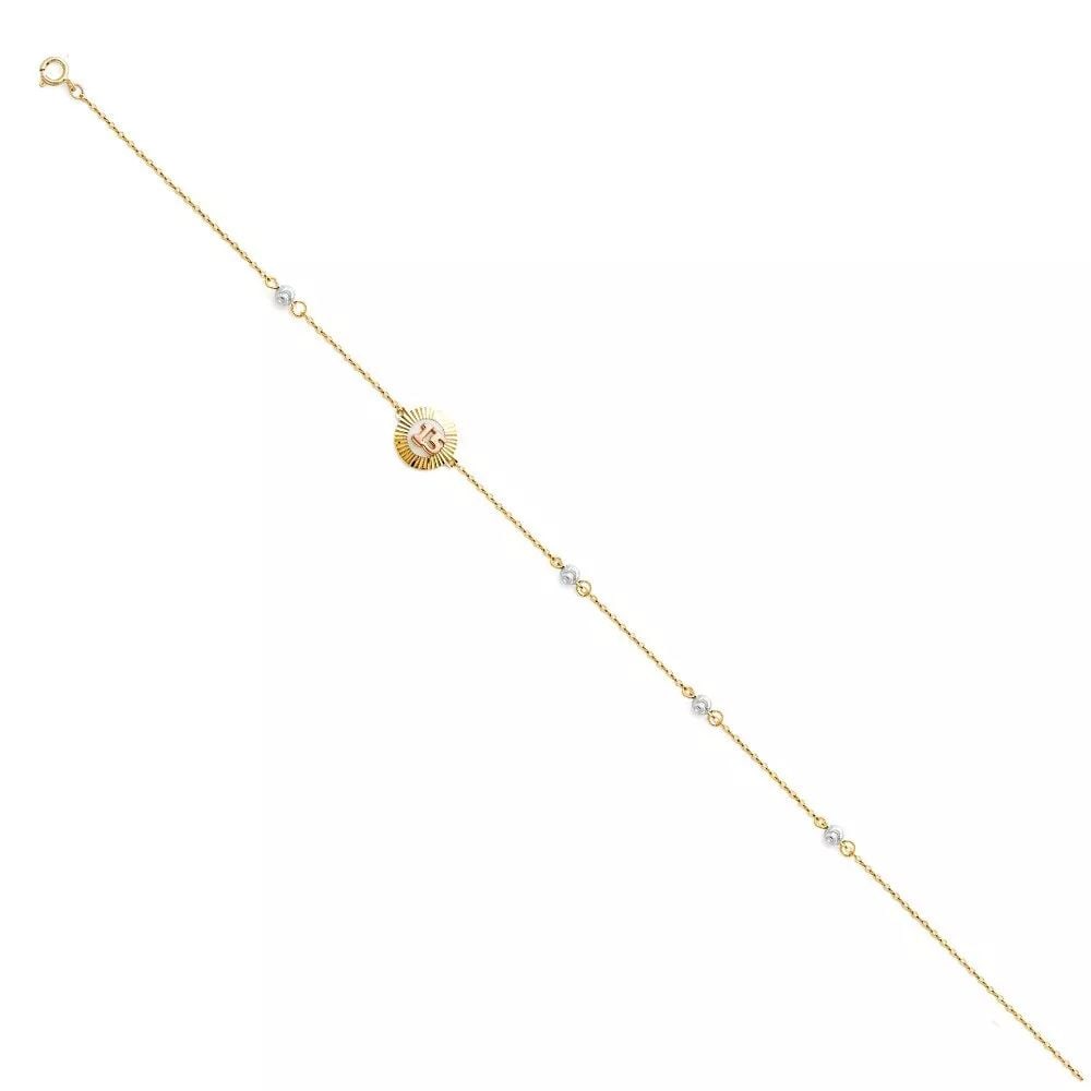 NEW 14K TRI COLOR GOLD 15 YEARS BRACELET: NEW 14K TRI COLOR GOLD 15 YEARS BR 14K TRI COLOR GOLD NEW 15 YEARS BR WEIGHT: 1.7 g LENGTH: 7+1in