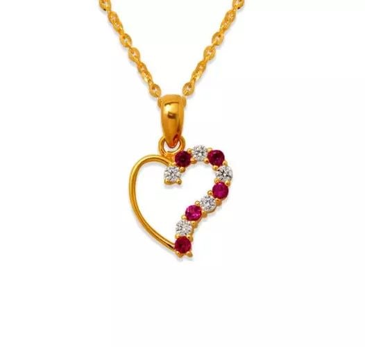 NEW 14K YELLOW GOLD HEART RED CZ PENDANT (1 of 2)