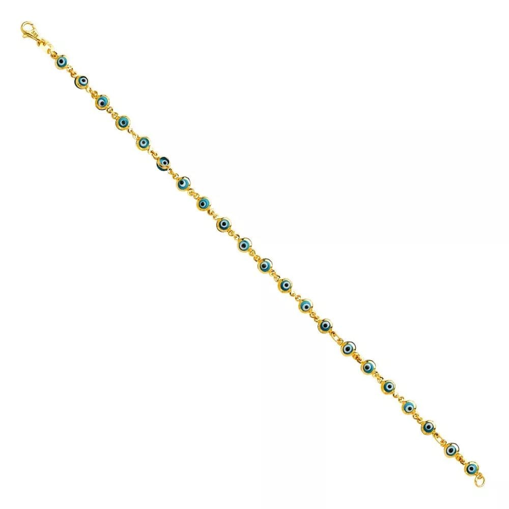 NEW 14K YELLOW GOLD SKY BLUE EVIL EYE BRACELET: NEW 14K YELLOW GOLD SKY BLUE EVIL EYE BRACELET 14K YELLOW GOLD NEW SKY BLUE EVIL EYE BRACELET WEIGHT: 2.6 g LENGTH: 7in