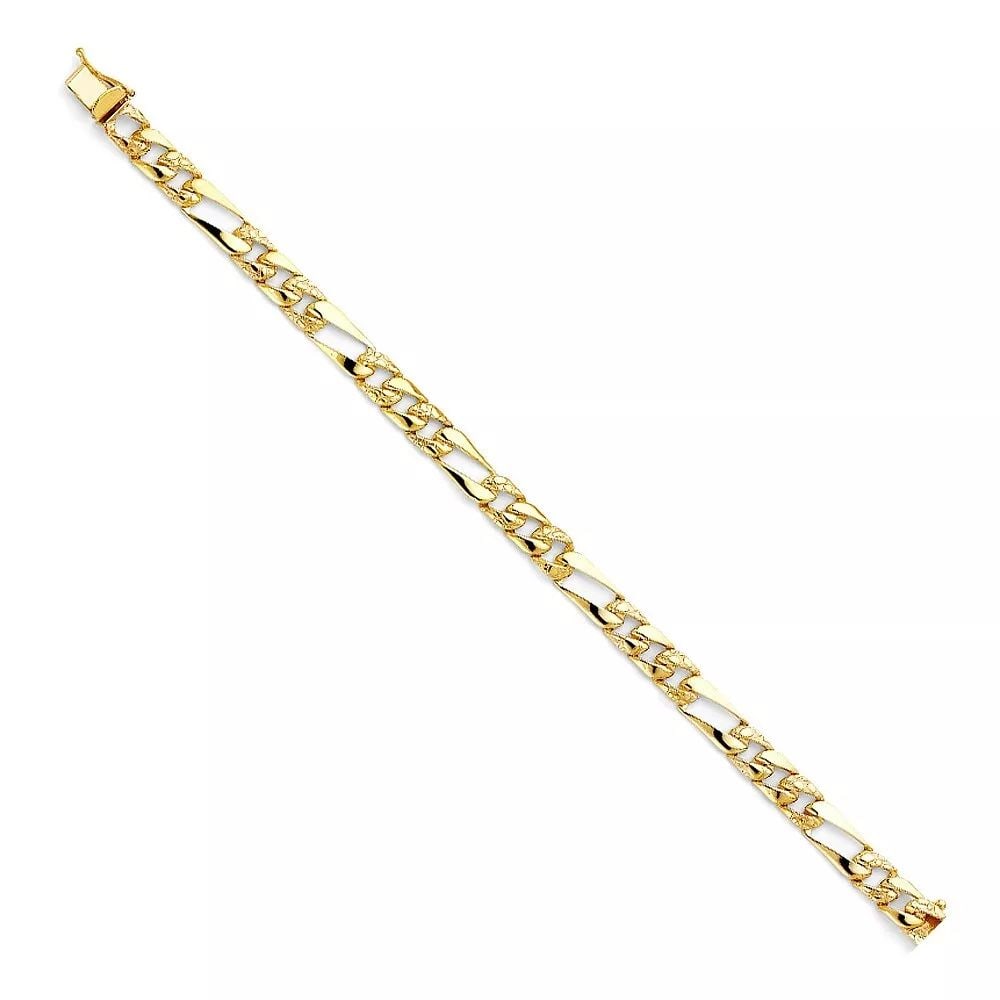 NEW 14K YELLOW GOLD STAMP NUGGET FIGARO LINK BRACELET (1 of 2)