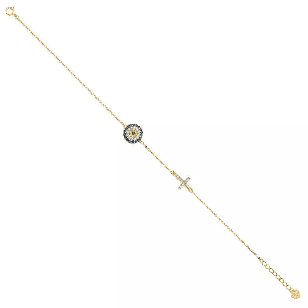 NEW 14K YELLOW GOLD CZ EVIL EYE BRACELET: NEW 14K YELLOW GOLD CZ EVIL EYE BRACELET 14K YELLOW GOLD NEW CZ EVIL EYE BRACELET WEIGHT: 1.61 g LENGTH: 7+1in