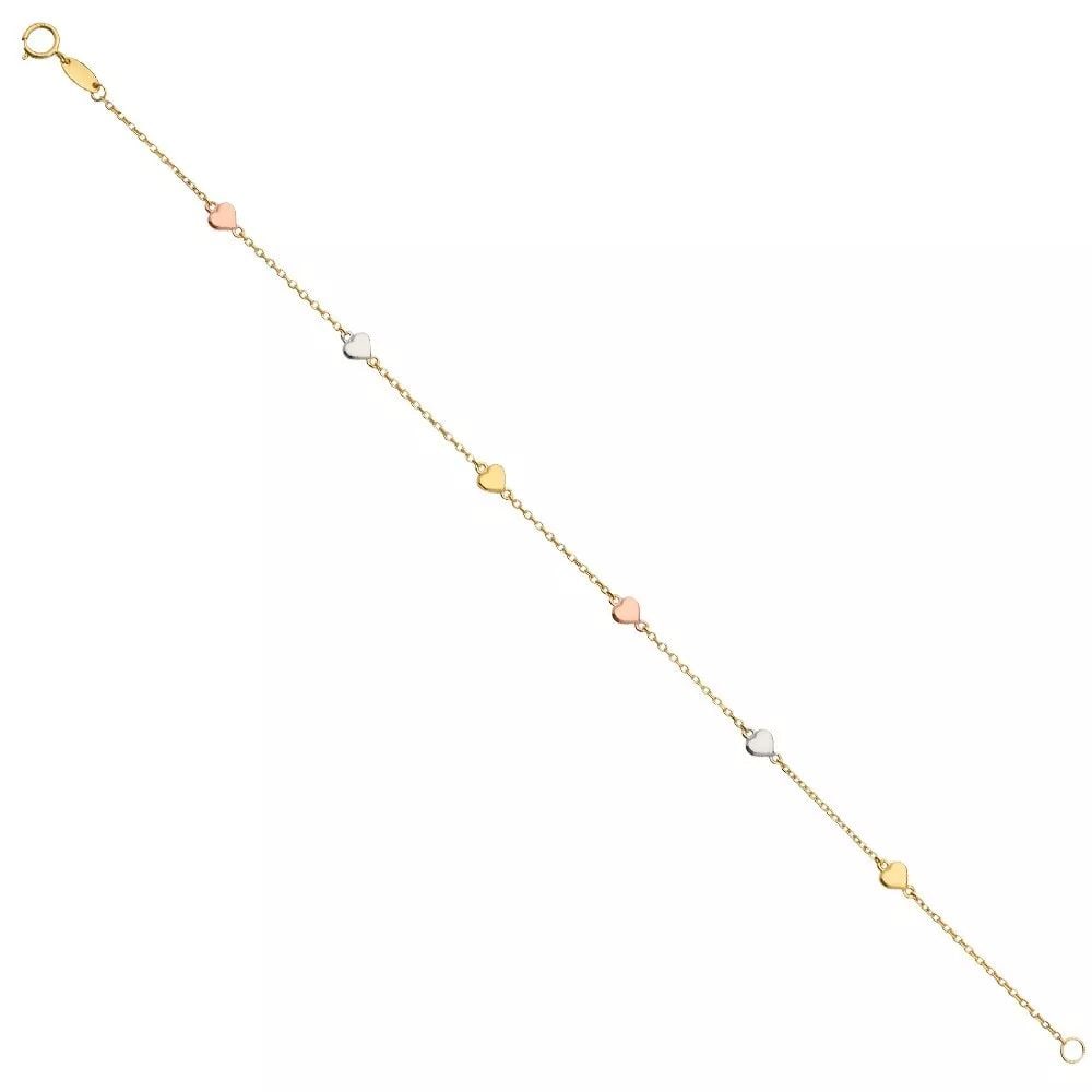 NEW 14K TRI COLOR GOLD BRACELET WITH HEART (1 of 2)