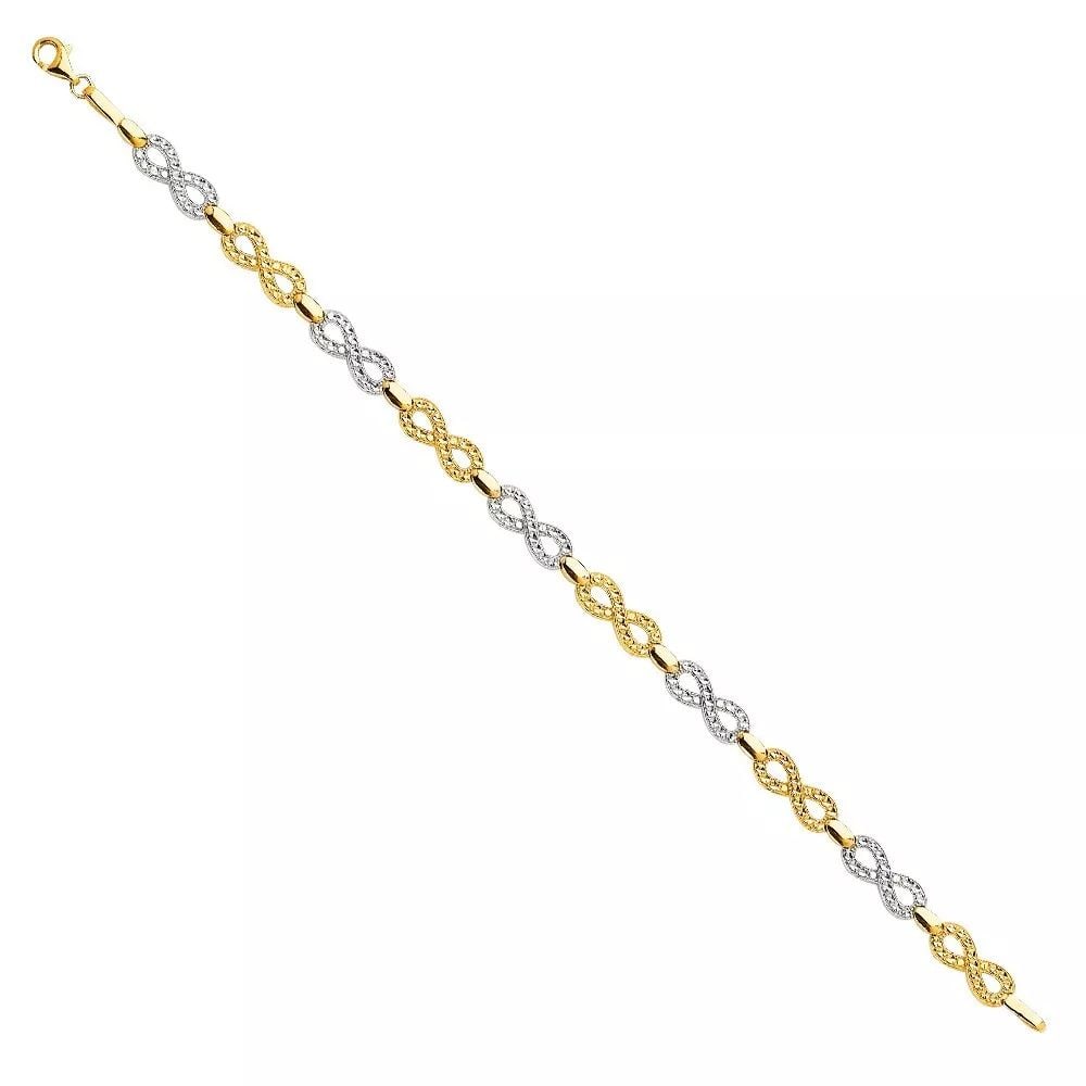 NEW 14K TWO TONE GOLD CRYSTAL DC BRACELET: NEW 14K TOW TONE GOLD CRYSTAL DC BRACELET 14K TOW TONE GOLD NEW CRYSTAL DC BRACELET WEIGHT: 5.4 g LENGTH: 7.5in