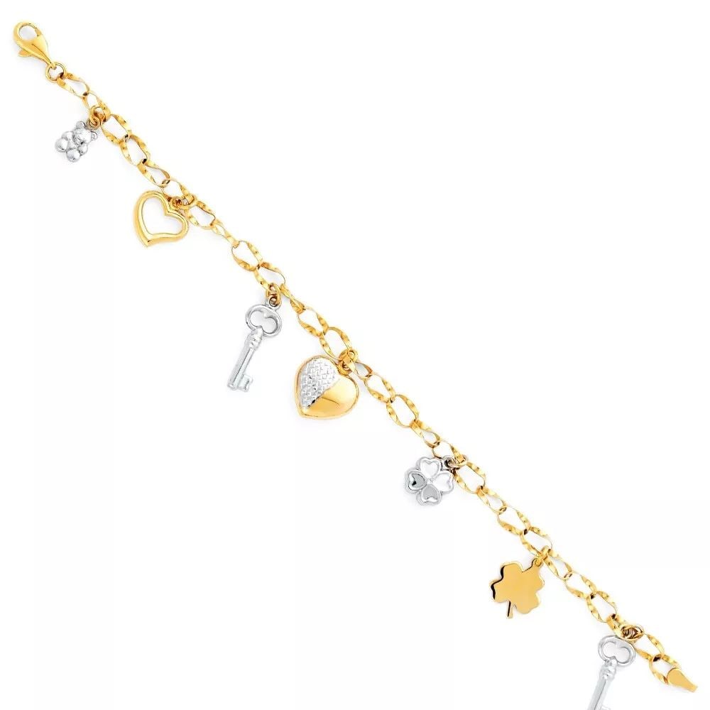 NEW 14K TWO TONE GOLD LIGHT FANCY HOLLOW BRACELET: NEW 14K TWO TONE GOLD LIGHT FANCY HOLLOW BRACELET 14K TWO TONE GOLD NEW LIGHT FANCY HOLLOW BRACELET WEIGHT: 7.2g LENGTH: 7.5in