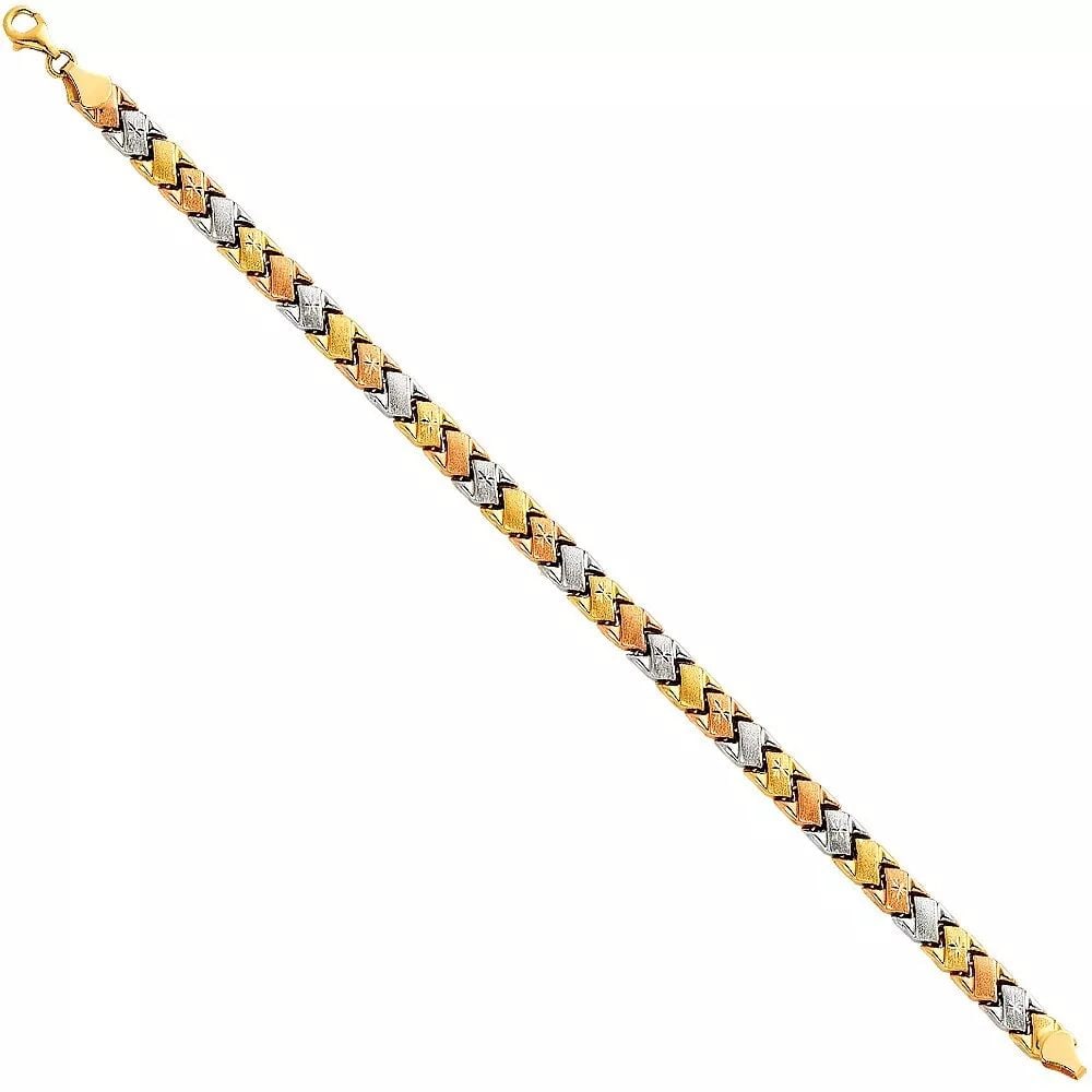 NEW 14K TRI COLOR GOLD LIGHT STAMPATO BRACELET: NEW 14K TRI COLOR GOLD LIGHT STAMPATO BRACELET 14K TRI COLOR GOLD NEW LIGHT STAMPATO BRACELET WEIGHT: 6.6g LENGTH: 7.25in