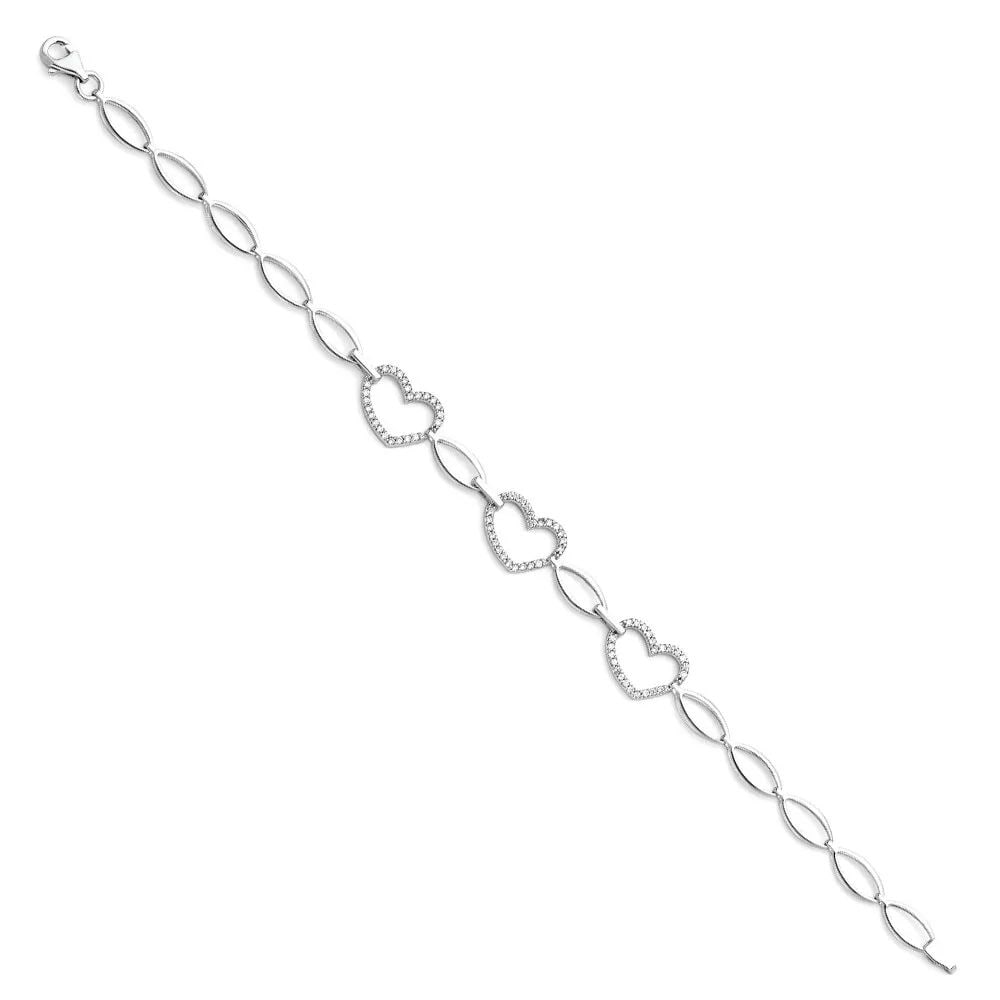 NEW 14K WHITE GOLD CZ HEART BRACELET: NEW 14K WHITE GOLD CZ BRACELET 14K WHITE GOLD NEW CZ BRACELET WEIGHT: 4.4g LENGTH: 7.25in