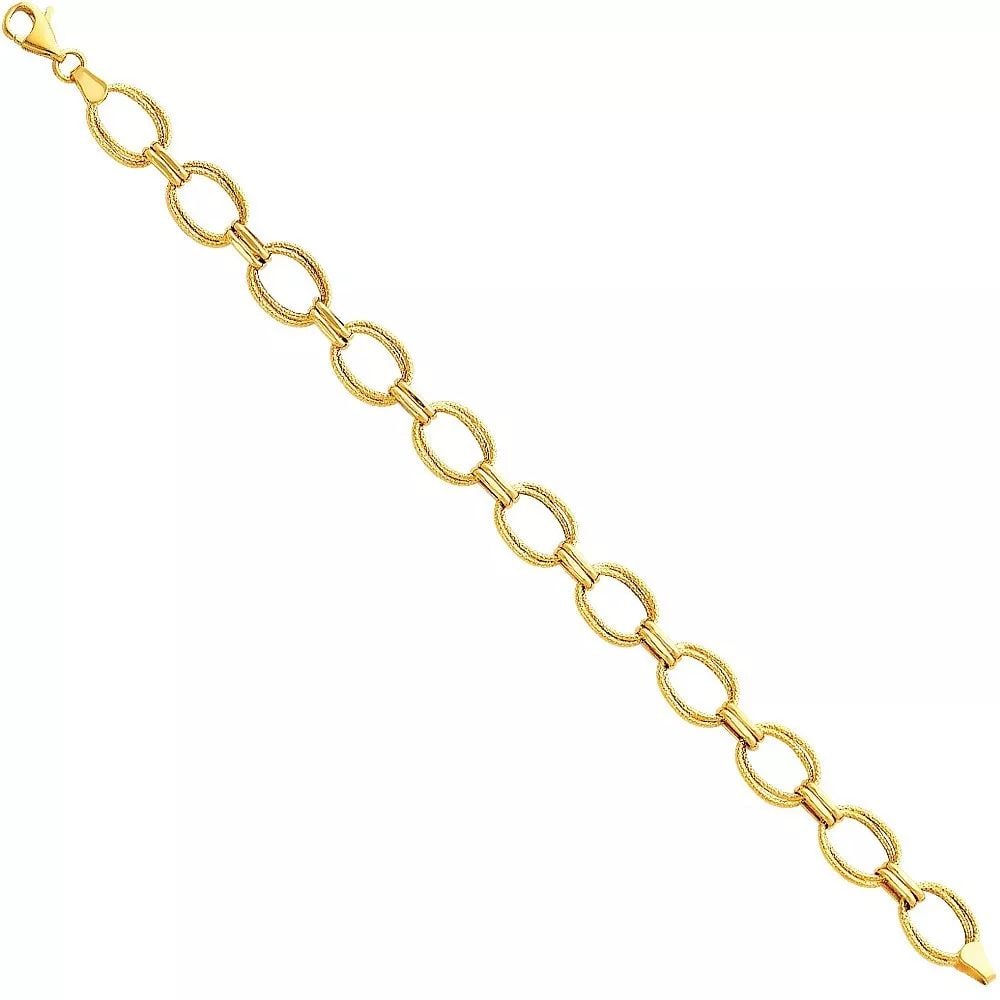 NEW 14K YELLOW GOLD LIGHT FANCY HOLLOW BRACELET: NEW 14K YELLOW GOLD LIGHT FANCY HOLLOW BRACELET 14K YELLOW GOLD NEW LIGHT FANCY HOLLOW BRACELET WEIGHT: 4.3g LENGTH: 7.5in