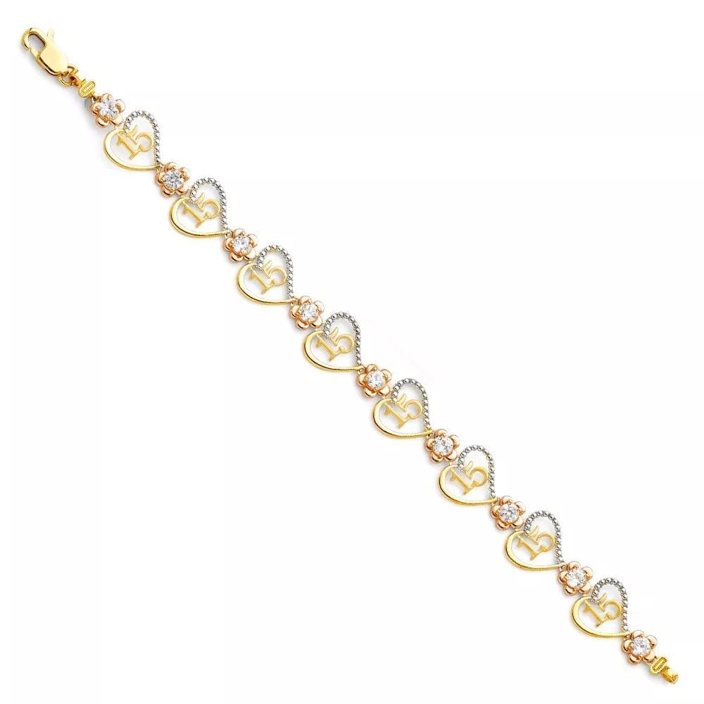 NEW 14K TRI COLOR GOLD 15 YEARS BRACELET (1 of 2)