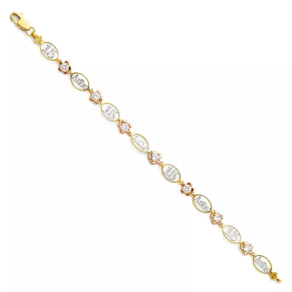 NEW 14K TRI COLOR GOLD 15 YEARS BRACELET (1 of 2)