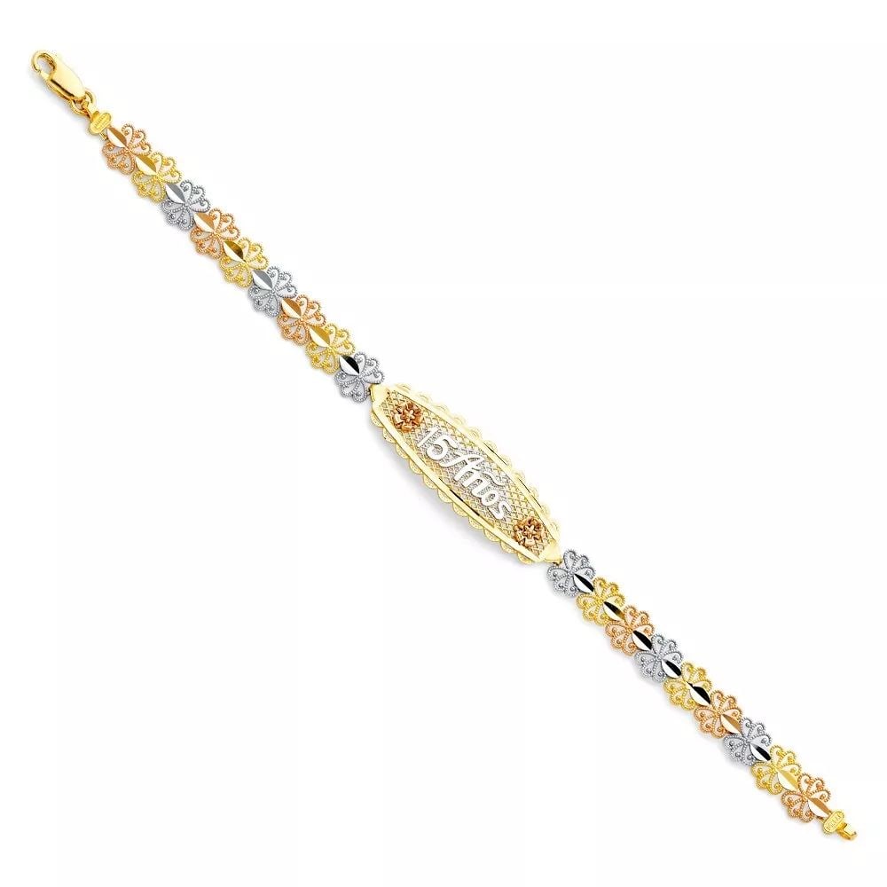 NEW 14K TRI COLOR GOLD 15 YEARS ID BRACELET (1 of 2)