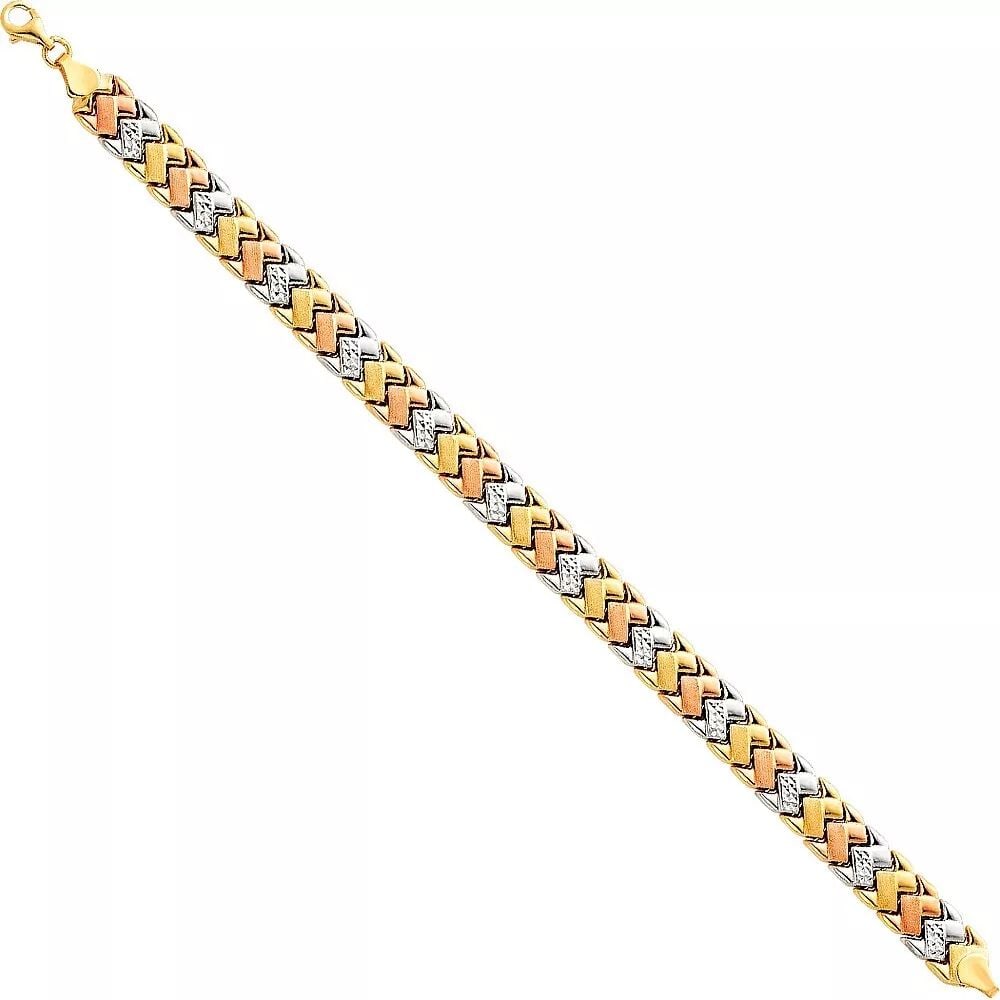 NEW 14K TRI COLOR GOLD LIGHT STAMPATO BRACELET: NEW 14K TRI COLOR GOLD LIGHT STAMPATO BRACELET 14K TRI COLOR GOLD NEW LIGHT STAMPATO BRACELET WEIGHT: 8.9g LENGTH: 7.25in