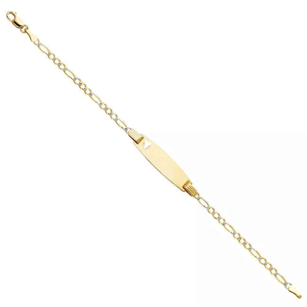 NEW 14K 060 FIGARO 3+1 WP BABY OVAL ID WITH HEART BRACELET: NEW 14K 060 FIGARO 3+1 WP BABY OVAL ID WITH HEART BRACELET 14K 060 FIGARO 3+1 WP NEW BABY OVAL ID WITH HEART BRACELET GOLD WEIGHT: 2.7g LENGTH: 6