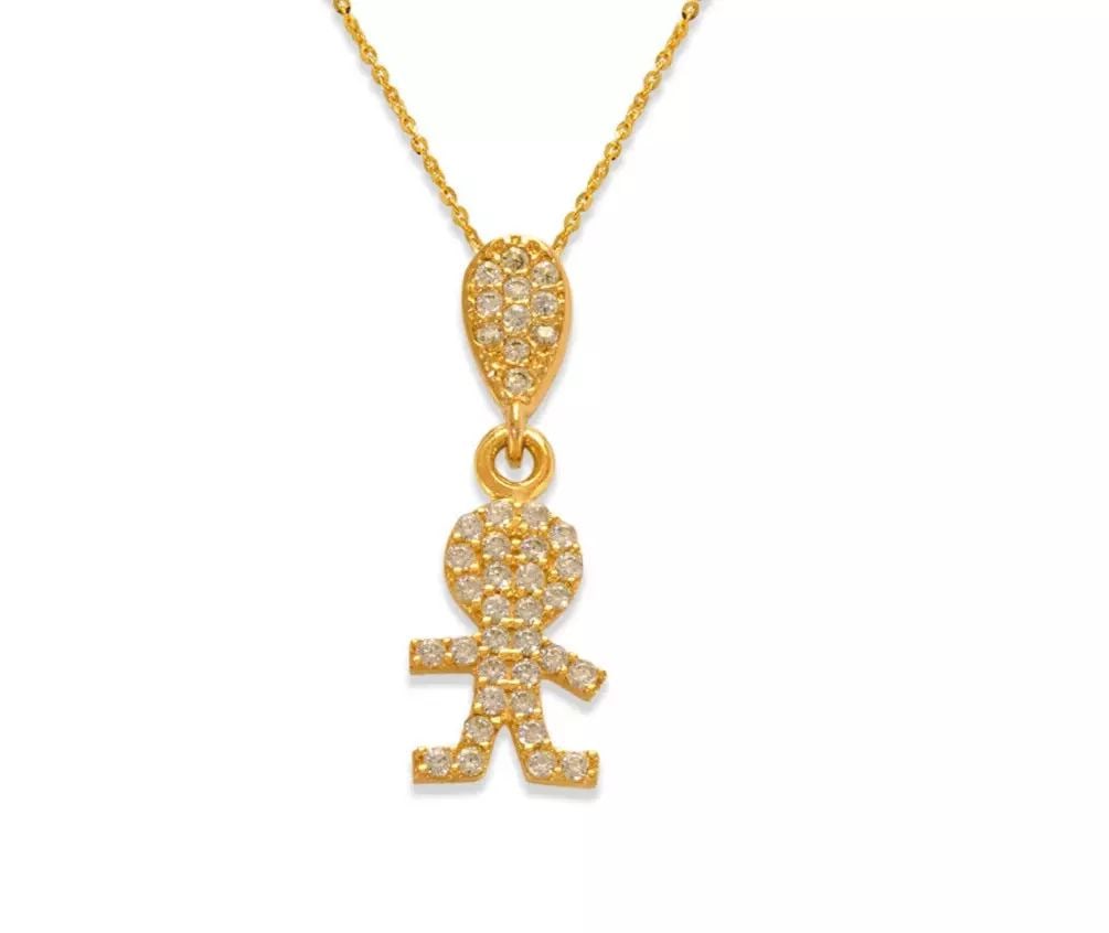 NEW 14K YELLOW GOLD FANCY LITTLE BOY CZ PENDANT: NEW 14K YELLOW GOLD FANCY LITTLE BOY CZ PENDANT 14K Yellow Gold Approx. 7.5x12mm High Polished/Cubic Zirconia Chains Sold Separately Weight: 0.8 Grams