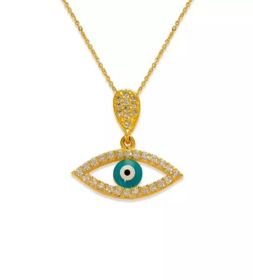 NEW 14K YELLOW GOLD FANCY EVIL EYE CZ PENDANT (1 of 2)