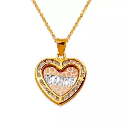 NEW 14K TRICOLOR GOLD 15 ANOS HEART CZ PENDANT: NEW 14K TRICOLOR GOLD 15 ANOS HEART CZ PENDANT 14K Tricolor Gold Approx. 17x16mm Cubic Zirconia Chains Sold Separately Weight: 0.9 Grams