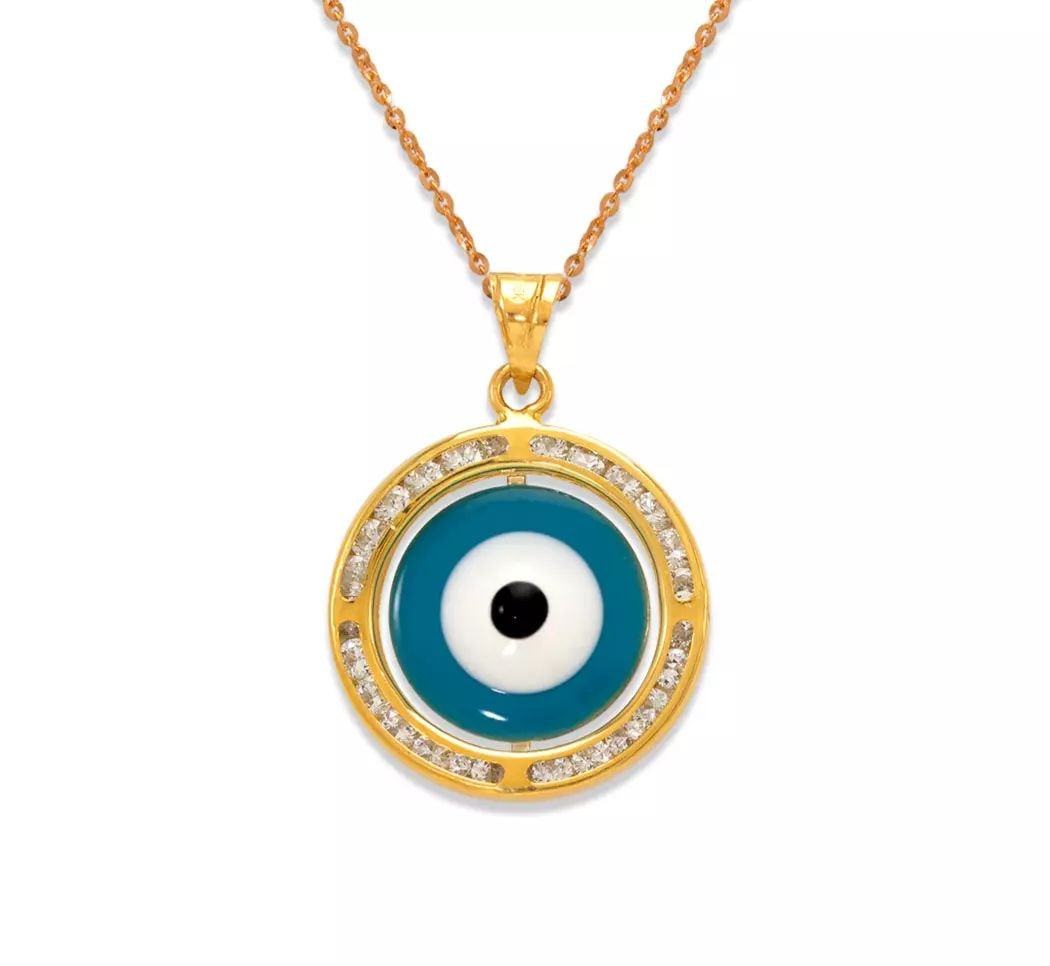 NEW 14K YELLOW GOLD SMALL EVIL EYE ENAMEL CZ PENDANT (1 of 2)