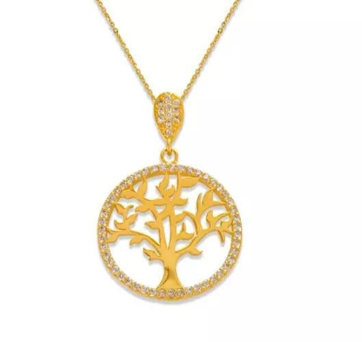 NEW 14K YELLOW GOLD FANCY TREE OF LIFE CZ PENDANT (1 of 2)