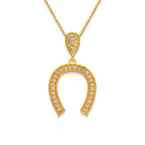 NEW 14K YELLOW GOLD FANCY HORSESHOE CZ PENDANT (1 of 2)