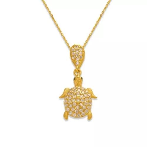 NEW 14K YELLOW GOLD TURTLE CZ PENDANT (1 of 2)