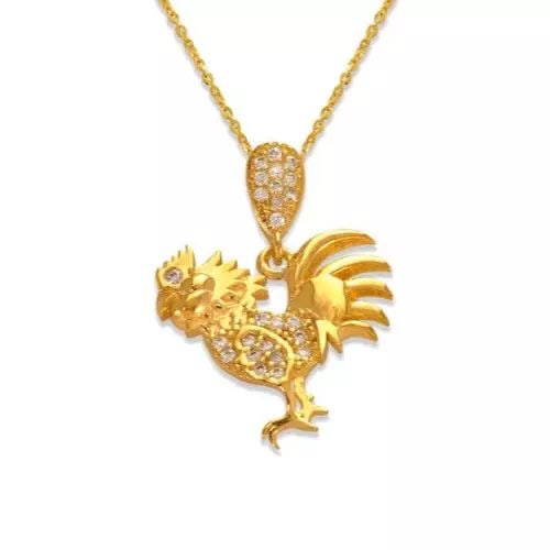 NEW 14K YELLOW GOLD FANCY ROOSTER CZ PENDANT (1 of 2)