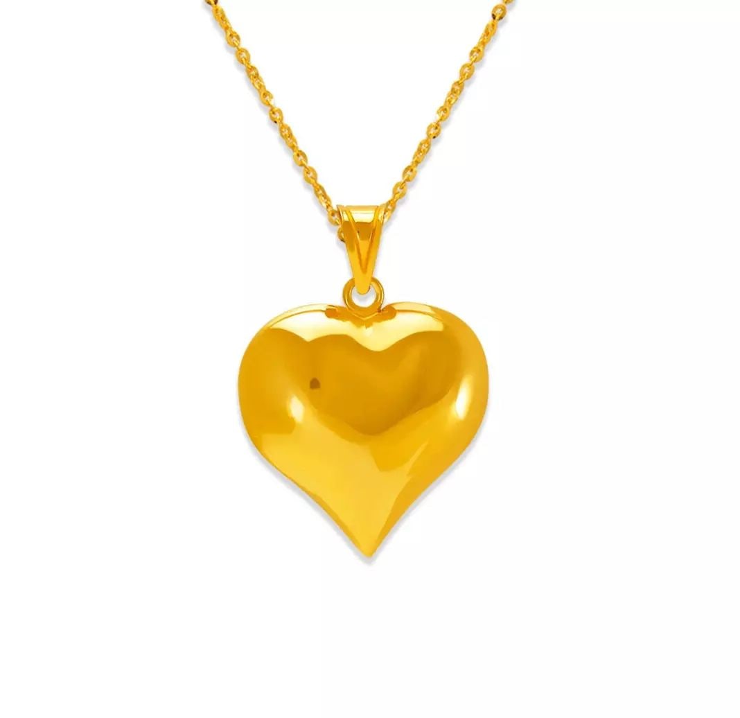 NEW 14K YELLOW GOLD HELLOW HEART PUFF PENDANT 22 MM: NEW 14K YELLOW GOLD HELLOW HEART PUFF PENDANT 22 MM 14K Yellow Gold Approx. 21x21mm High Polished Hollow Chains Sold Separately Weight: 2.0 Grams