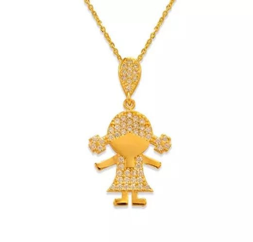 NEW 14K YELLOW GOLD FANCY GIRL CZ PENDANT: NEW 14K YELLOW GOLD FANCY GIRL CZ PENDANT 14K Yellow Gold Approx. 15x28mm High Polished/Cubic Zirconia Chains Sold Separately Weight: 1.5 Grams