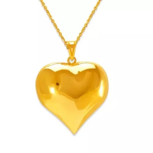 NEW 14K YELLOW GOLD HELLOW HEART PUFF PENDANT 28 MM: NEW 14K YELLOW GOLD HELLOW HEART PUFF PENDANT 28 MM 14K Yellow Gold Approx. 28x28mm High Polished Hollow Chains Sold Separately Weight: 3.5 Grams