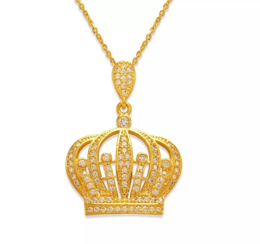 NEW 14K YELLOW GOLD FANCY CROWN CZ PENDANT (1 of 2)