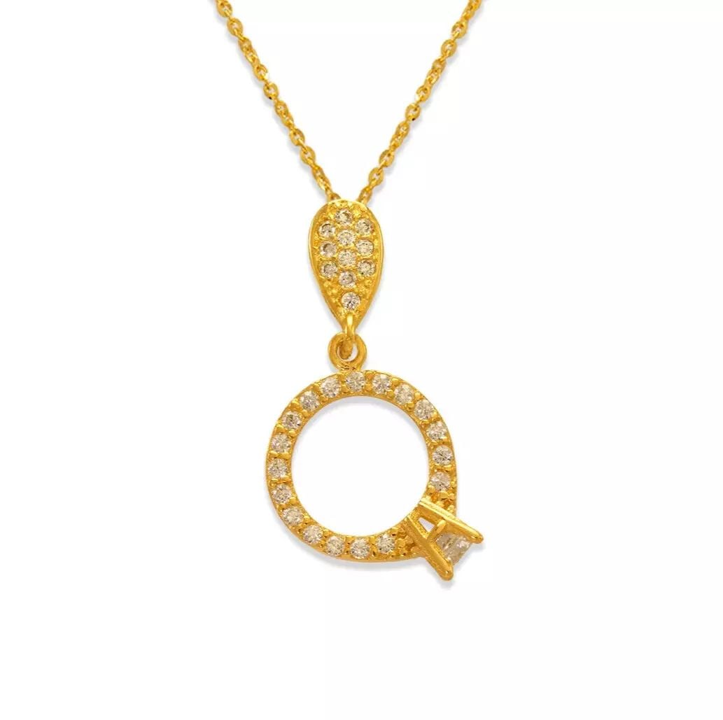 NEW 14K YELLOW GOLD FANCY ENGAGEMENT RING CZ PENDANT: NEW 14K YELLOW GOLD FANCY ENGAGEMENT RING CZ PENDANT 14K Yellow Gold Approx. 12x15mm High Polished/Cubic Zirconia Chains Sold Separately Weight: 0.9 Grams