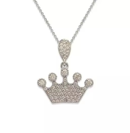 NEW 14K WHITE GOLD FANCY TIARA CZ PENDANT: NEW 14K WHITE GOLD FANCY TIARA CZ PENDANT 14K White Gold Approx. 19x21mm High Polished/Cubic Zirconia Available in Rose and Yellow Gold Chains Sold Separately Weight: 1.7 Grams