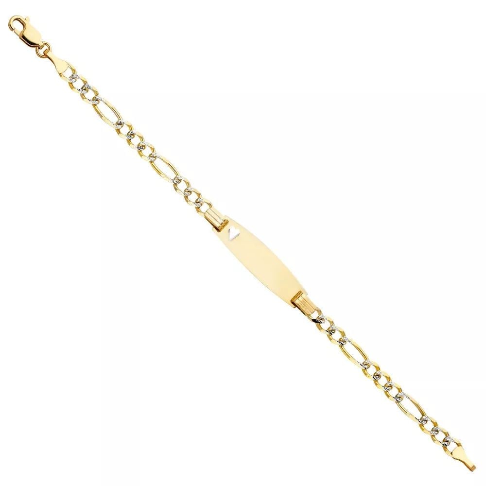 NEW 14K GOLD FIGARO 3+1 100 WP OVAL BABY ID BRACELET: NEW 14K FIGARO 3+1 100 WP OVAL BABY ID BRACELET 14K YELLOW GOLD NEW FIGARO 3+1 100 WP OVAL BABY ID BRACELET WEIGHT: 4 g LENGTH: 6in