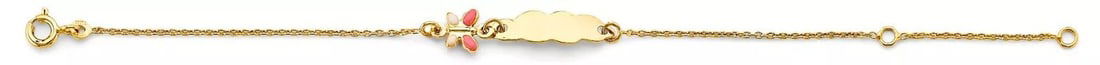 NEW 14K YELLOW GOLD BUTTERFLY BABY ID BRACELET: NEW 14K YELLOW ENAME BUTTERFLY BABY ID BRACELET 14K YELLOW GOLD NEW ENAME BUTTERFLY BABY ID BRACELET WEIGHT: 1.3g LENGTH: 5+1