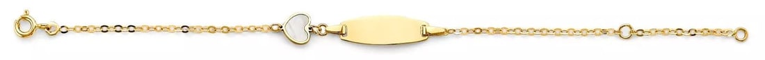 NEW 14K YELLOW GOLD MOTHER OF PEARL HEART BABY ID BRACELET: NEW 14K YELLOW MOTHER OF PEARL HEART BABY ID BRACELET 14K YELLOW GOLD NEW MOTHER OF PEARL HEART BABY ID BRACELET WEIGHT: 1.4g
