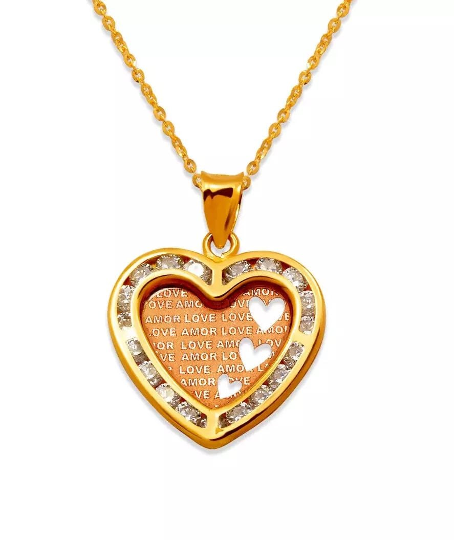 NEW 14K TRICOLOR GOLD AMOR LOVE CZ PENDANT: NEW 14K TRICOLOR GOLD AMOR LOVE CZ PENDANT