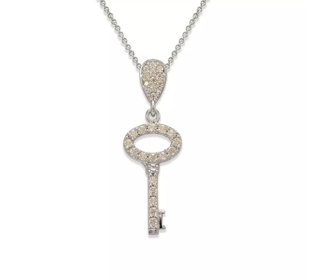 NEW 14K WHITE GOLD FANCY KEY CZ PENDANT (1 of 2)