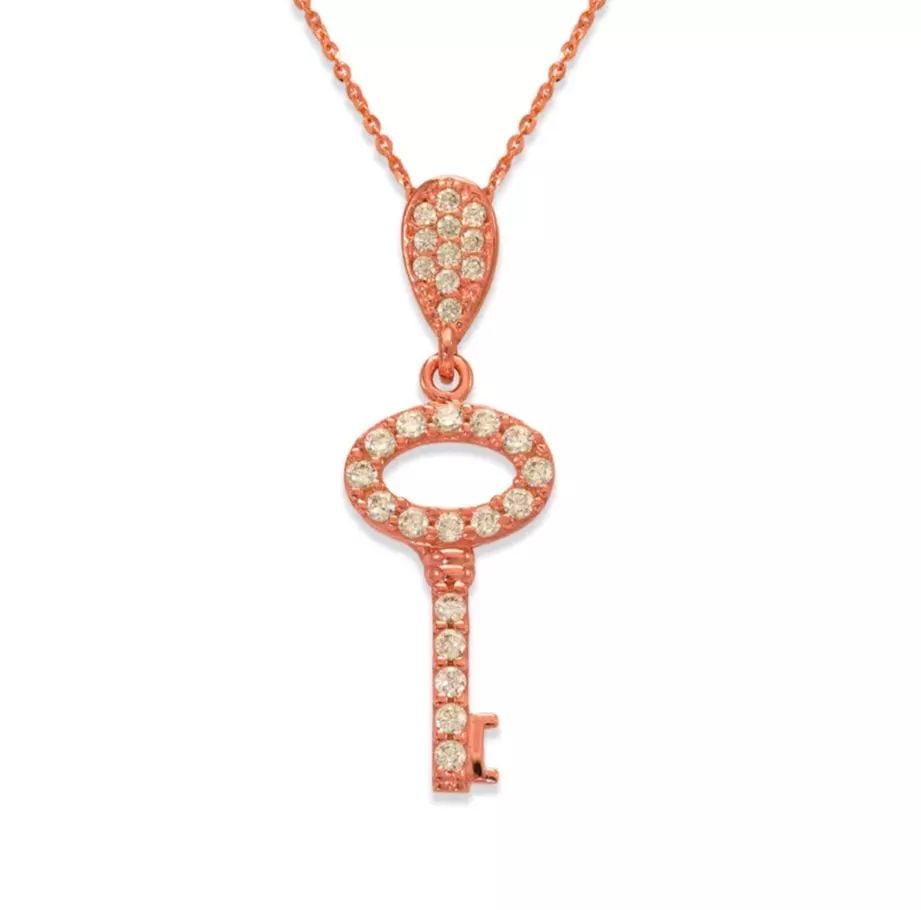 NEW 14K ROSE FANCY ROSE KEY CZ PENDANT (1 of 2)