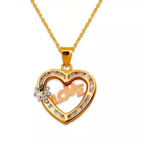 NEW 14K TRICOLOR GOLD LOVE HEART CZ PENDANT: NEW 14K TRICOLOR GOLD LOVE HEART CZ PENDANT 14K Tricolor Gold Approx. 17x16mm Cubic Zirconia Chains Sold Separately Weight: 1.0 Grams