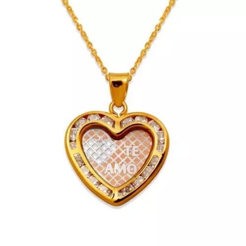 NEW 14K TRICOLOR GOLD AMOR HEART CZ PENDANT: NEW 14K TRICOLOR GOLD AMOR HEART CZ PENDANT 14K Tricolor Gold Approx. 17x16mm Cubic Zirconia Chains Sold Separately Weight: 1.1 Grams