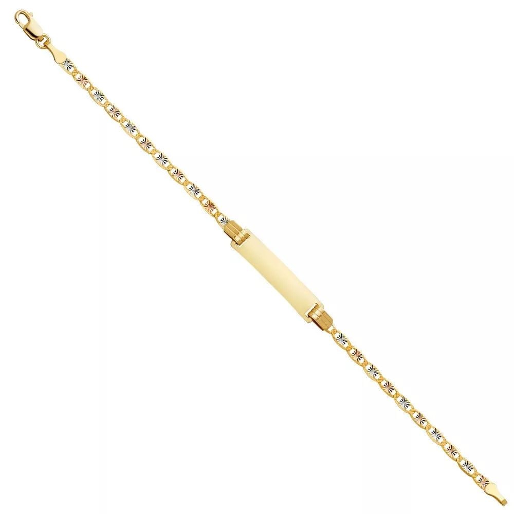 NEW 14K TRI COLOR GOLD VALENTINO STAR DC 060 BABY ID BRACELET: NEW 14K TRI COLOR VALENTINO STAR DC 060 BABY ID BRACELET 14K MULTI COLOR GOLD NEW TRI COLOR VALENTINO STAR DC 060 BABY ID BRACELET WEIGHT: 2.5 g LENGTH: 6in