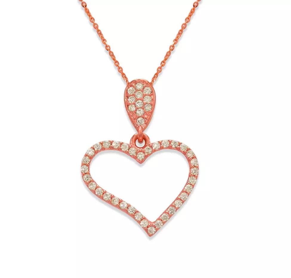 NEW 14K ROSE GOLD FANCY ROSE HEART CZ PENDANT (1 of 2)