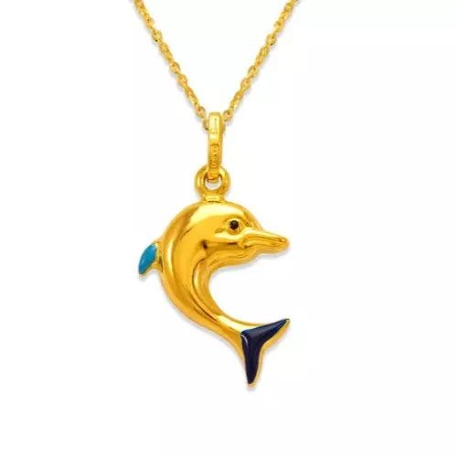 NEW 14K YELLOW GOLD DOLPHIN ENAMEL CHARM PENDANT (1 of 2)