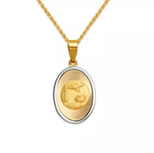NEW 14K TWO TONE GOLD HIGH POLISHED BAPTISM PENDANT: NEW 14K TWO TONE GOLD HIGH POLISHED BAPTISM PENDANT 14K Two Tone Gold Approx. 12x16mm High Polished/Satin Finished Chains Sold Separately Weight: 0.9 Grams
