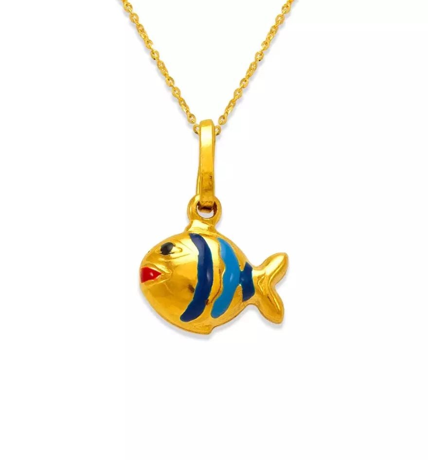 NEW 14K YELLOW GOLD FISH ENAMEL CHARM PENDANT (1 of 2)